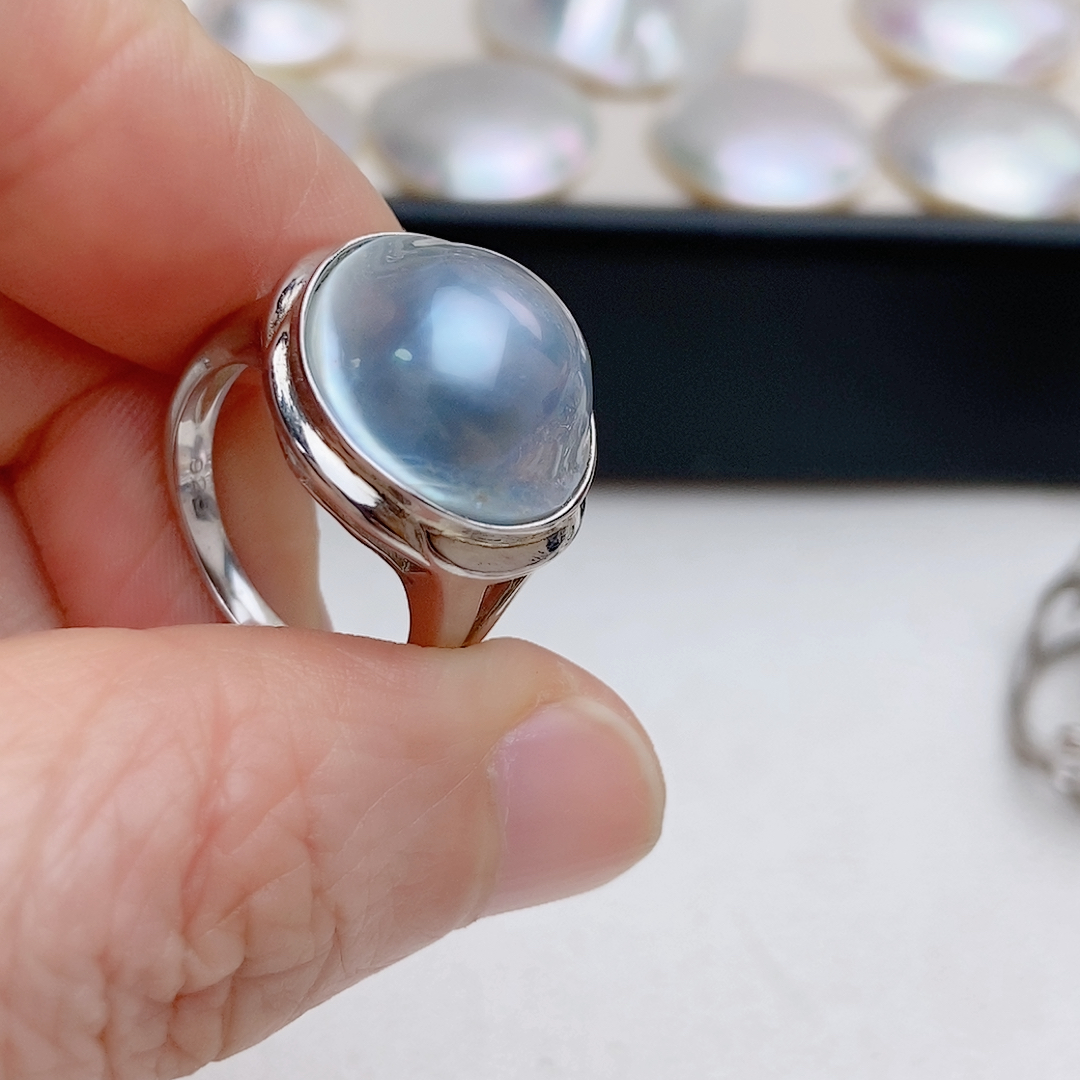 海水马贝戒指，纯银