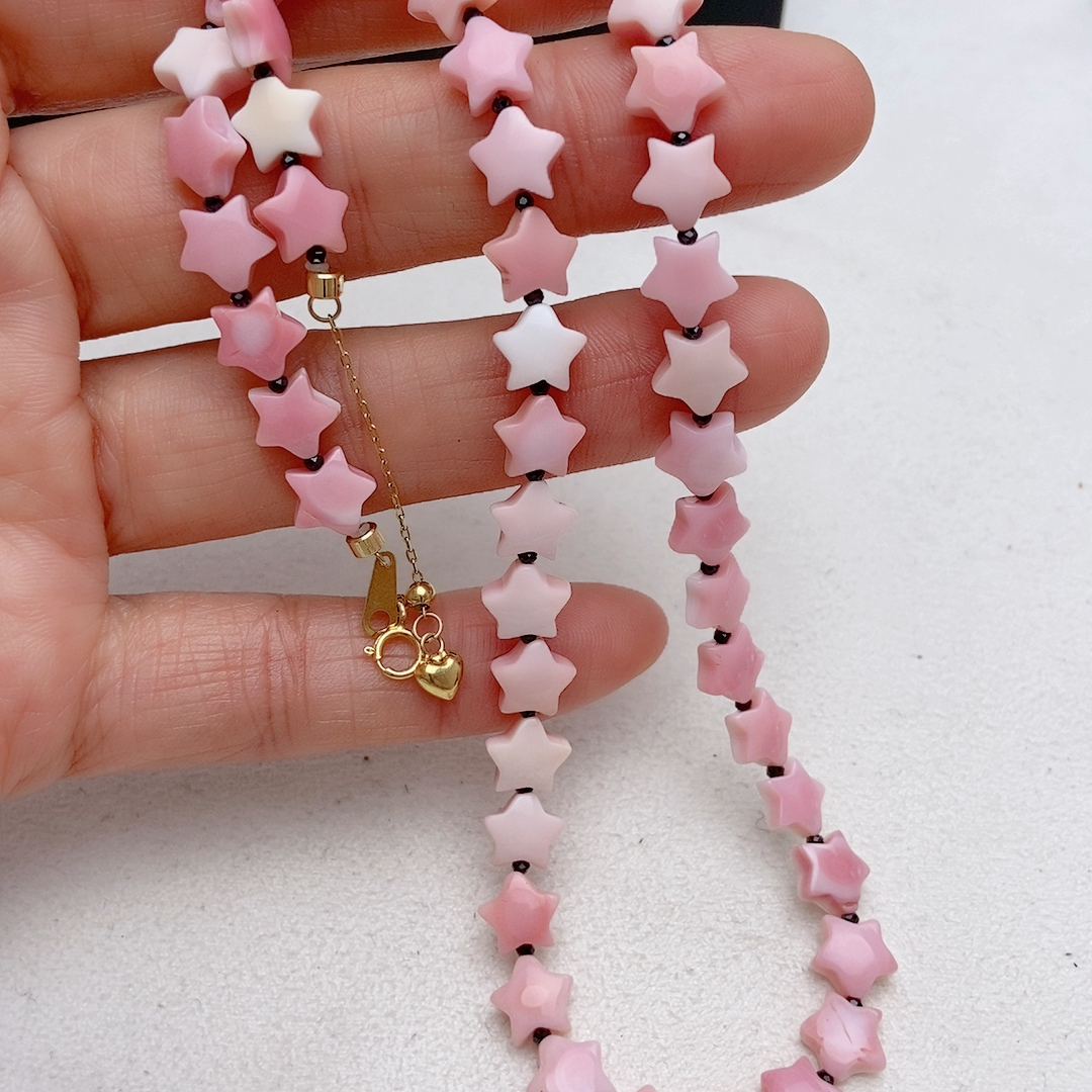 天然女皇贝项链，粉色小星星