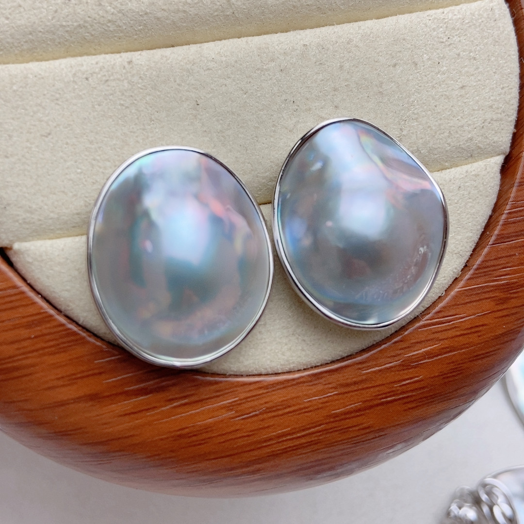 精选椭圆海水马贝，纯银包边耳钉,珠宝/钻石/翡翠,耳饰,淘宝优惠券,粉丝福利购,淘宝优惠卷