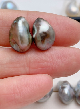 油亮孔雀绿色大溪地对珠14.5-15.5