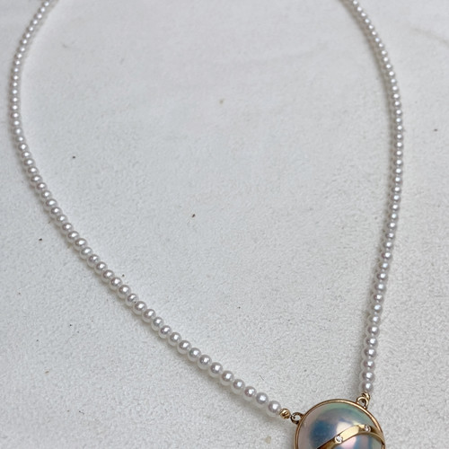 极光星空蓝色海水马贝，无暇，日本奄美岛，18K，项链