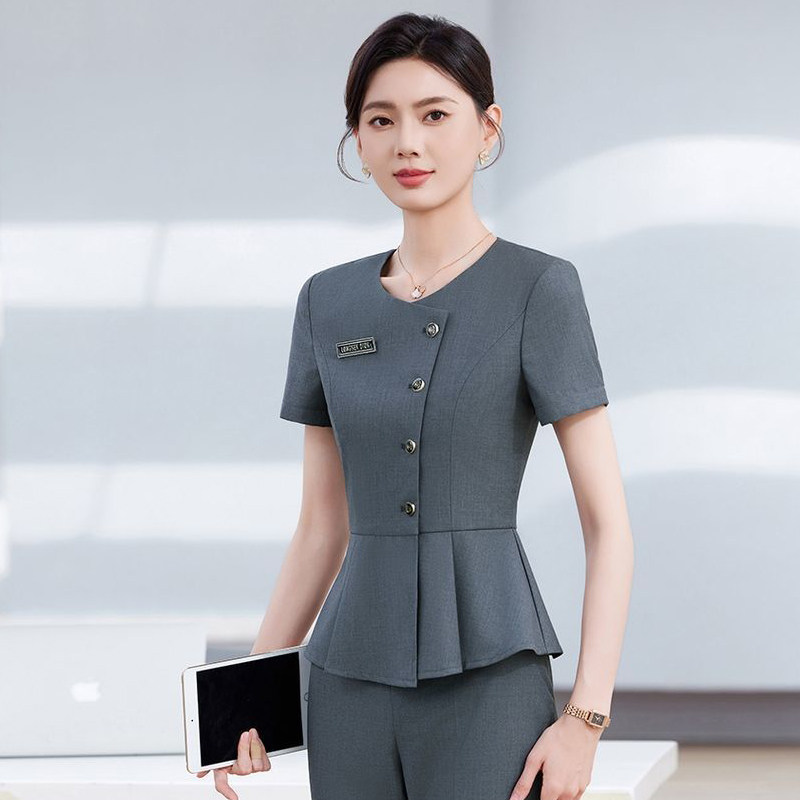 高端职业西装套装女夏季薄款短袖珠宝店美容院工作服酒店前台工装图片