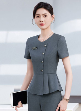 高端职业西装套装女夏季薄款短袖珠宝店美容院工作服酒店前台工装