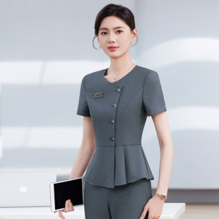高端职业西装套装女夏季薄款短袖珠宝店美容院工作服酒店前台工装