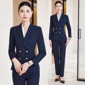 珠宝酒店前台接待工装 美容院工作服高端职业套装 女春款 深蓝色西装