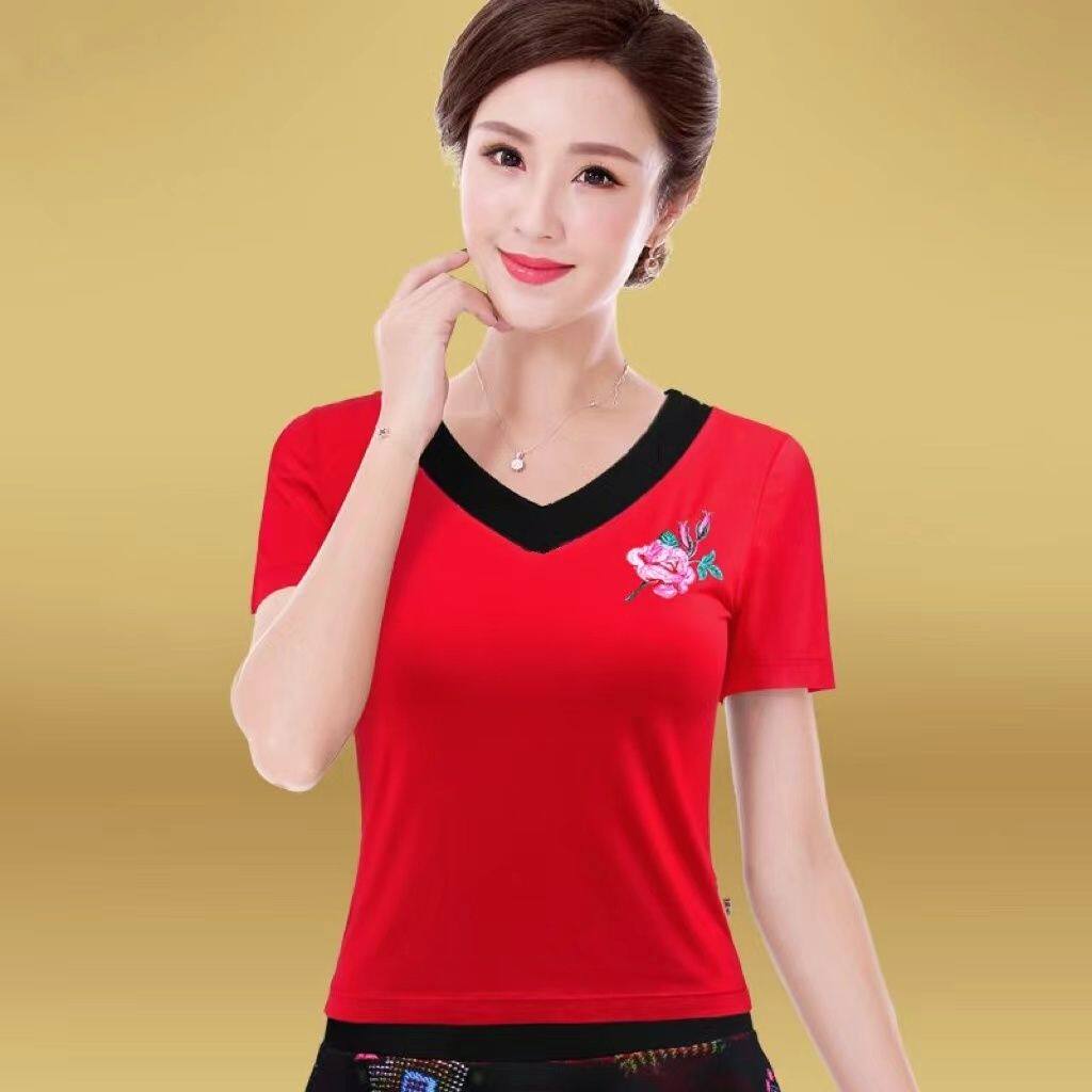 广场春夏跳舞服装短袖新款成人上衣练功舞蹈莫代尔演出服衣服薄款