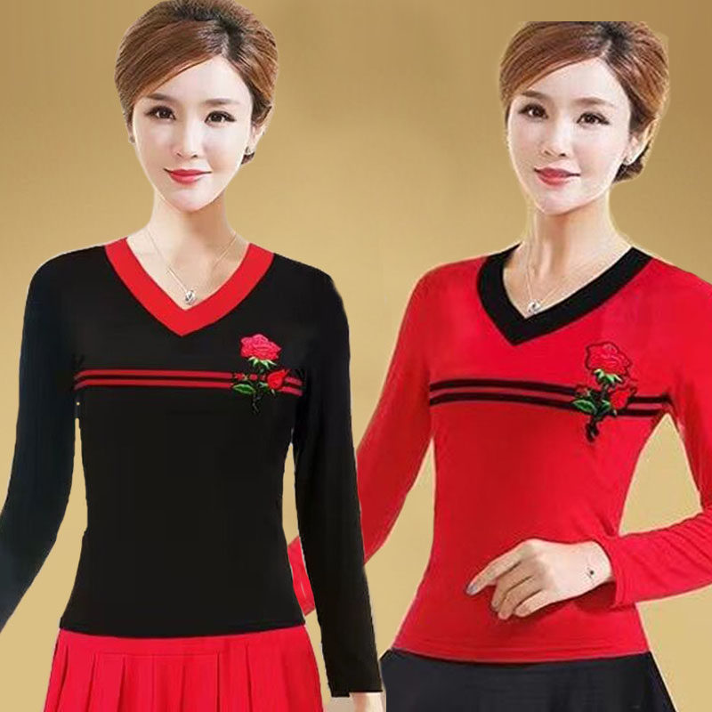 广场舞衣服上衣莫代尔春夏季成人跳舞衣服长袖舞蹈服运动服上装女
