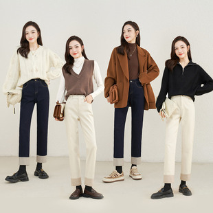 时髦保暖蛋卷裤 秋冬新款 厚 女防退色深蓝色直筒裤 娅丽达抑菌牛仔裤