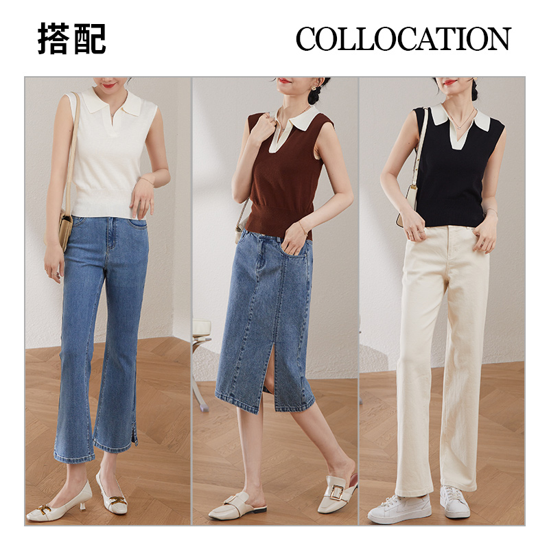 娅丽达夏季女装翻领撞色针织背心女西服内搭高级感polo领吊带内搭