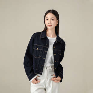 【抓毛内里】忆霏不易退色深蓝色牛仔外套女式秋冬季短款夹克上衣