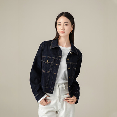 时髦微宽松牛仔外套拉毛短款上衣