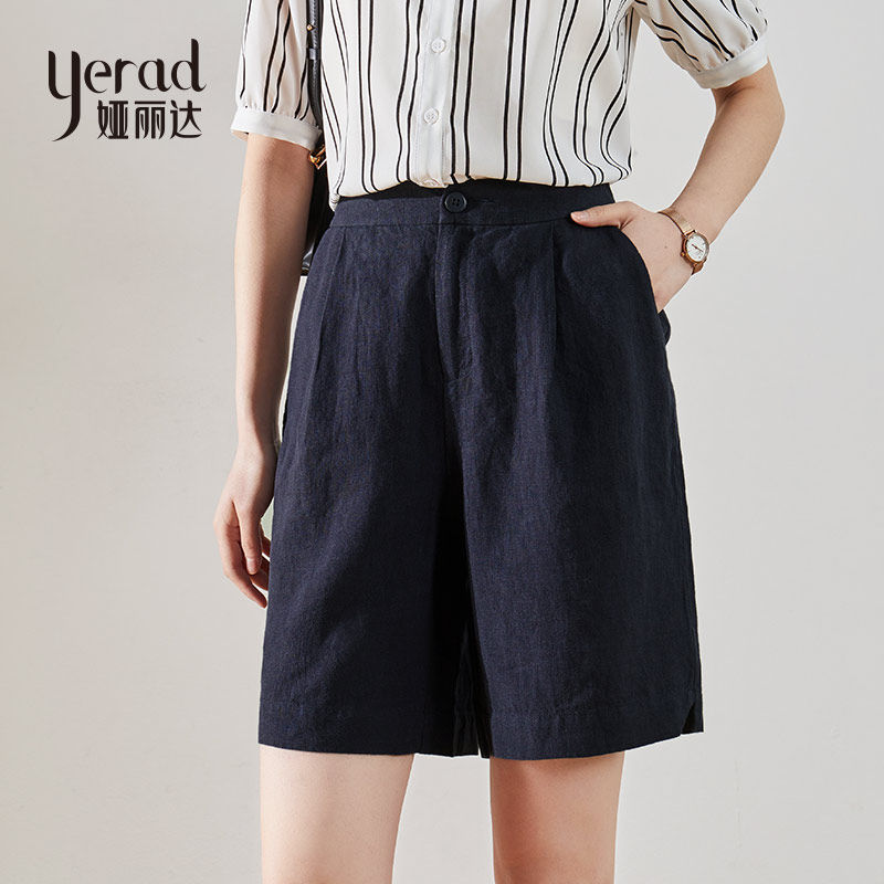 娅丽达大码女裤轻薄凉爽亚麻休闲短裤夏季新款宽松休闲阔腿五分裤