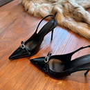 配裙子冬黑 春秋细跟尖头蝴蝶结水钻高级感单鞋 高跟鞋 女2025年新款