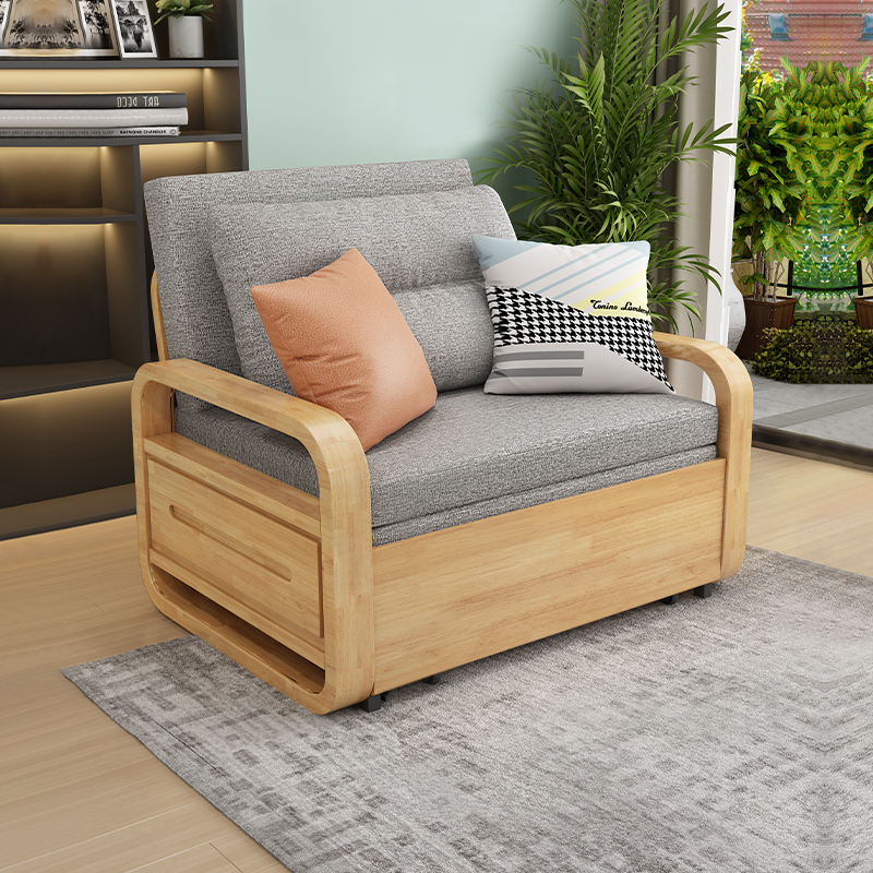 实木伸缩床小户型沙发床客厅家用单人多功能可折叠两用床原木色