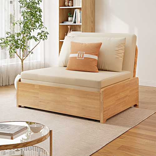 科技布多功能实木沙发床无扶手