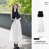 设计感无袖 背心上衣高腰半身裙小个子夏装 别致绝美减龄搭配一整套