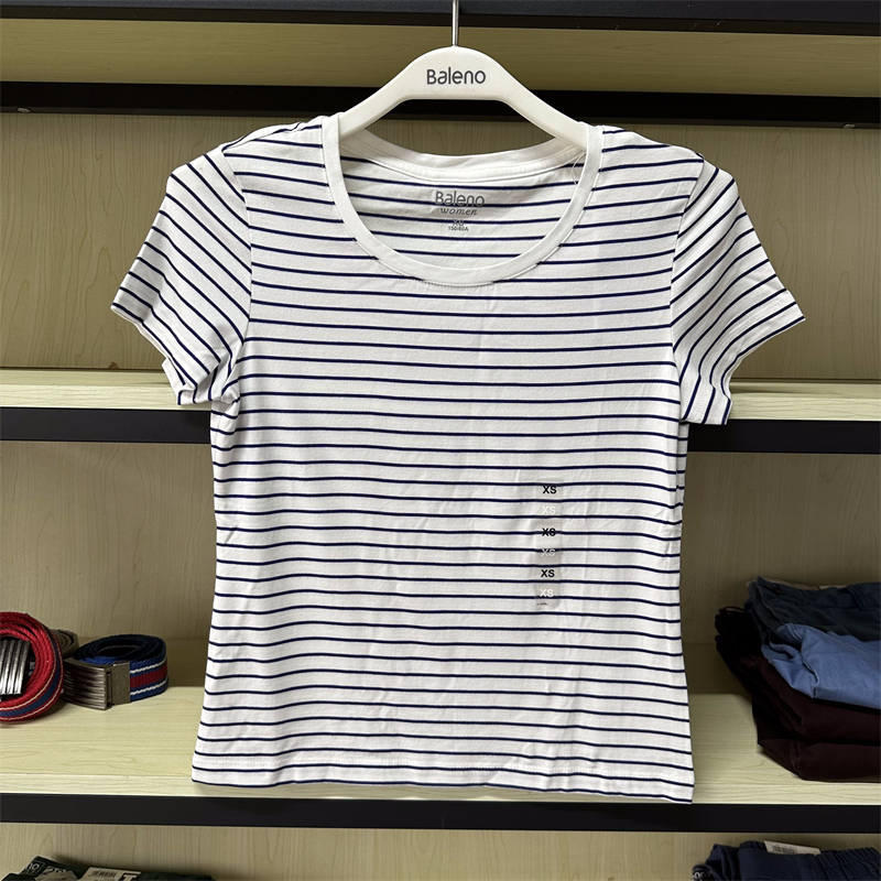 班尼路夏季女装新品简约舒适亲肤冰凉圆领百搭条纹T恤 88803279