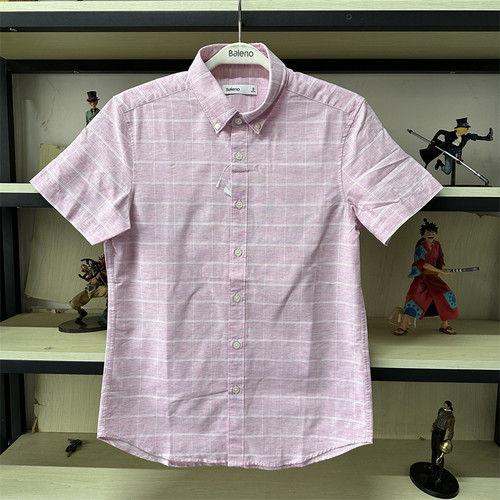 班尼路夏季新品男装 青年时尚棉麻休闲衬衫格子短袖衬衣88904013
