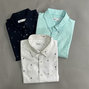 班尼路夏季纯棉牛津纺印花短袖衬衫男韩版青年休闲衬衣男88904011