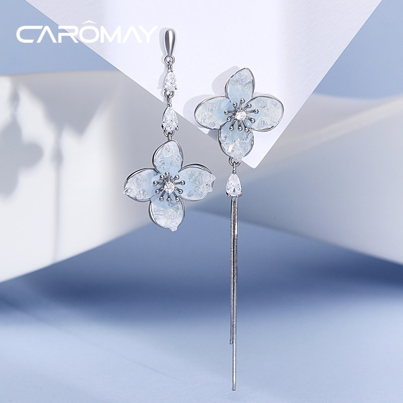 CAROMAY碎冰花朵耳环百搭图片