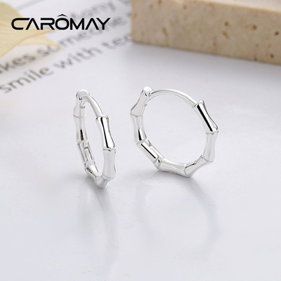 卡洛美清冷竹节耳环女S925纯银百搭韩国耳圈耳扣小众精致气质耳钉