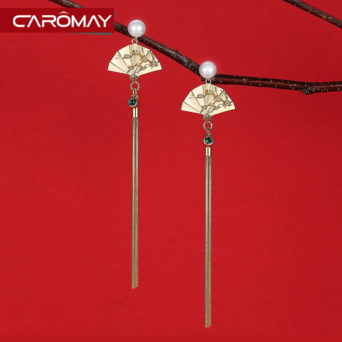 中国风扇子耳环小众设计女高级感国潮复古新中式耳饰简约古风耳坠