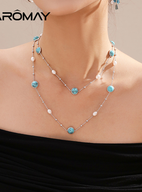 卡洛美青空叠影项链小众ins风仿珍珠气质双层叠戴锁骨链气质颈链