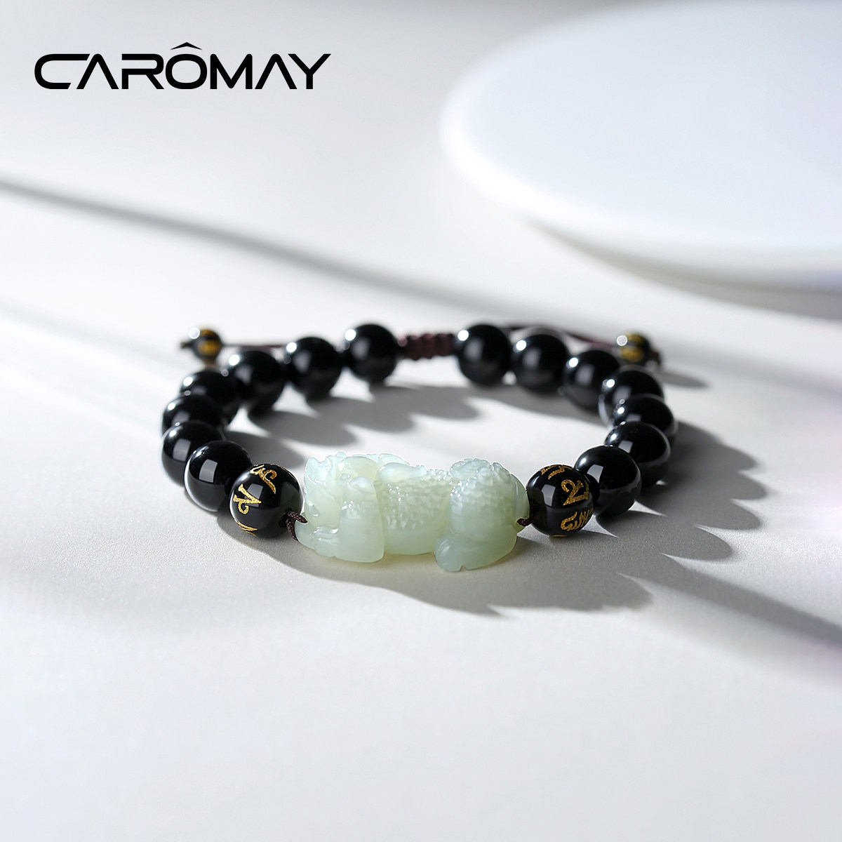 CAROMAY天然玛瑙貔貅手链男复古和田玉手串吉祥小众设计感手饰品