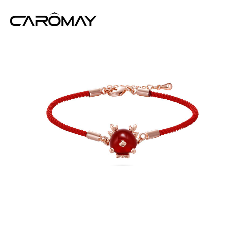 卡洛美生肖龙红绳手链女本命年小众编织红色玛瑙手绳情侣闺蜜礼物