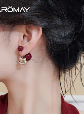 卡洛美赤珠木马梦前后式耳环女红色高级感马年本命年耳饰气质百搭