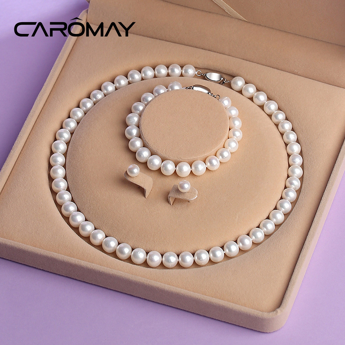 CAROMAY珠光宝气3件套礼盒珍珠项链女手链耳环耳钉送妈妈长辈礼物