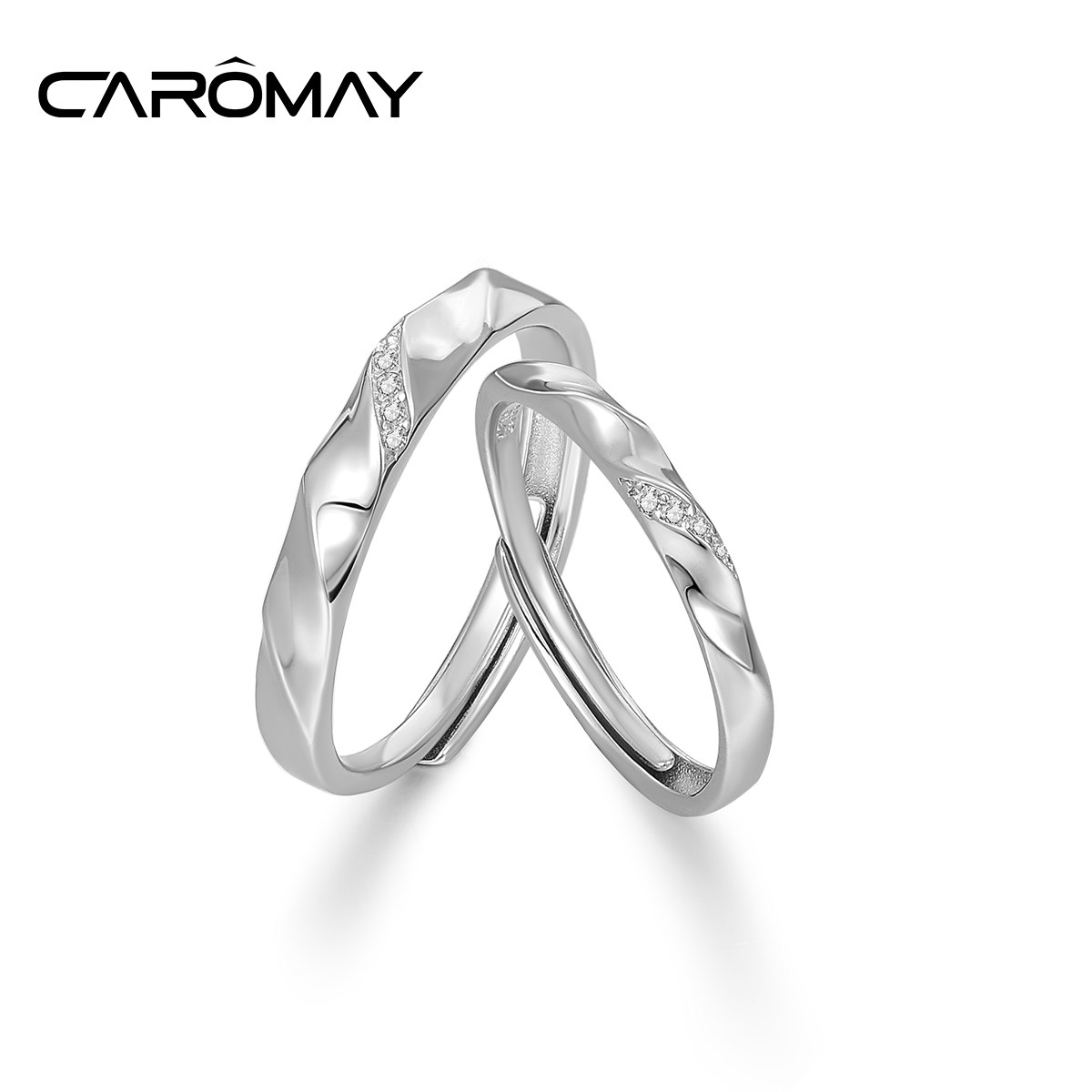 CAROMAY双生结情侣对戒纯银一对戒指男女款开口戒指简约时尚设计