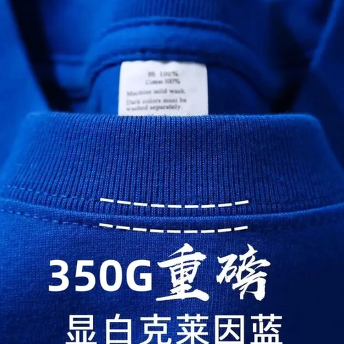 克莱茵蓝350g重磅纯棉T恤厚实不透短袖男女纯色宽松大码打底上衣