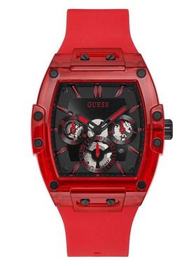 代购GUESS男士腕表日期显示计时夜光多表盘红色硅胶带钢壳