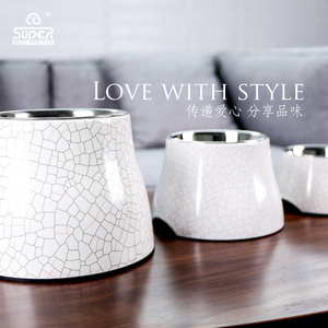 Super休普护颈加高宠物碗T 密胺不锈钢狗碗狗狗食盆狗盆贴花高脚