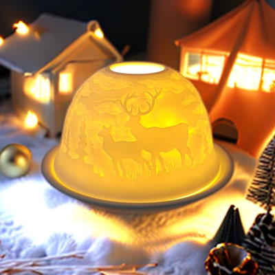 圣诞系列茶蜡灯透光瓷灯瓷烛台欧式烛帘瓷灯 Tealight dome白瓷