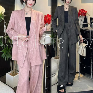 薄款 西装 两件套装 大码 西服阔腿裤 女装 胖m200斤韩版 2025年夏季 套装