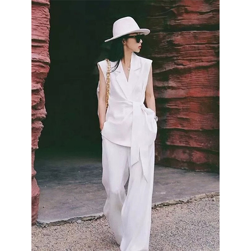 大码女装2025年老钱风薄马甲西装夏季新款胖mm宽松阔腿裤两件套装