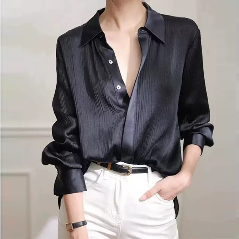 2025年大码女装肌理仿醋酸高级感褶皱衬衫胖mm200斤法式缎面衬衣,女装/女士精品,大码内搭,淘宝优惠券,粉丝福利购,淘宝优惠卷