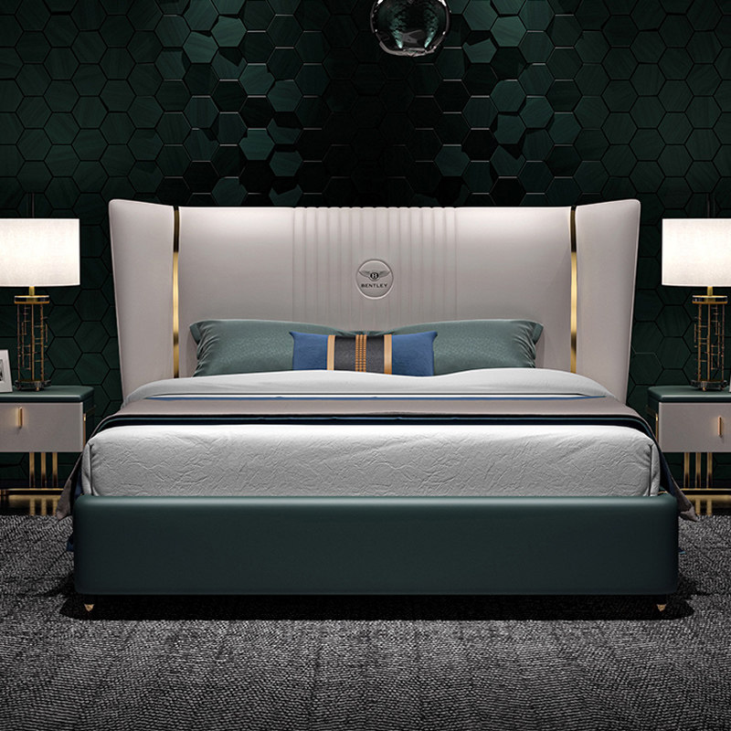 轻奢主卧大床现代简约双人婚床北欧皮床公主床网红真皮床实木高端