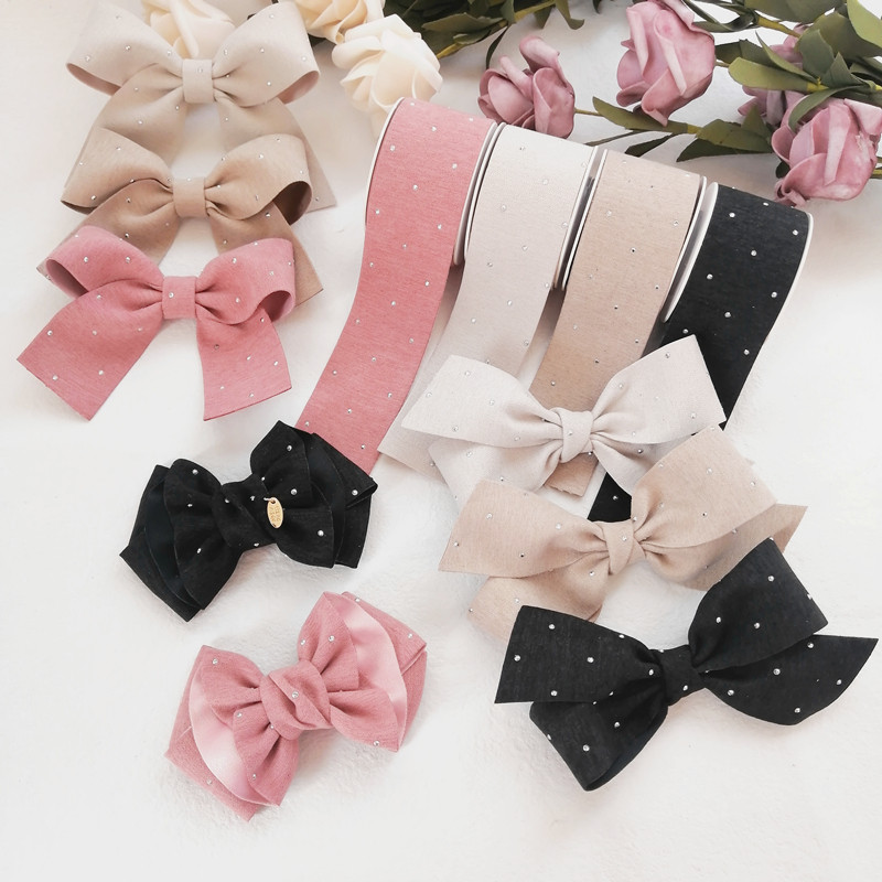 minicola手作单面磨毛烫银钻织带闪钻气质手工diy蝴蝶结发饰丝带