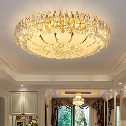 2026欧式客厅灯圆形水晶灯具轻奢大气餐厅卧室灯LED全光谱吸顶灯