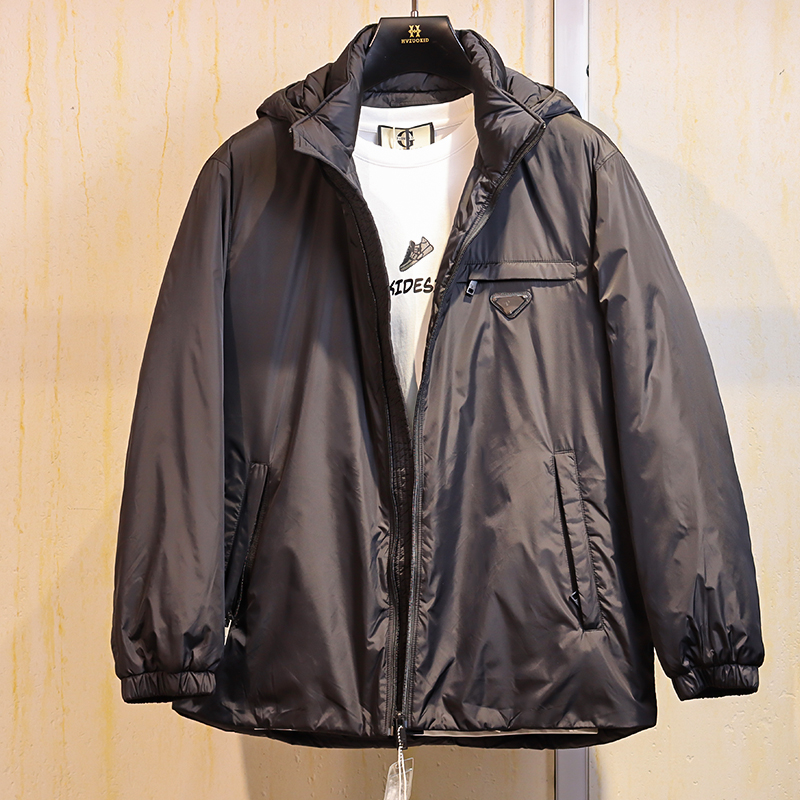 P- 冬季上新！ 男装尾货男式休闲时尚黑色可卸式束绳兜帽外套5022