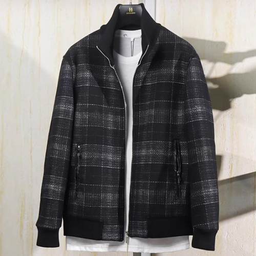 新品男装尾货 秋冬休闲舒适黑色格纹立领100羊毛！夹克外套6263