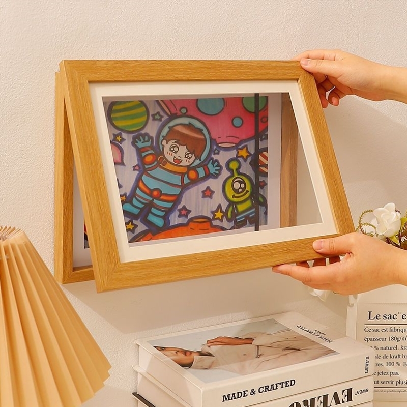 A4a3画框装裱儿童收纳可更换展示翻盖相框挂墙空框磁吸奖状作品8K