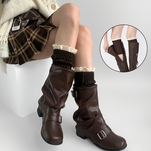 花边蕾丝长筒袜套搭配靴子冬女堆堆小腿袜长靴腿套短靴过膝盖袜套