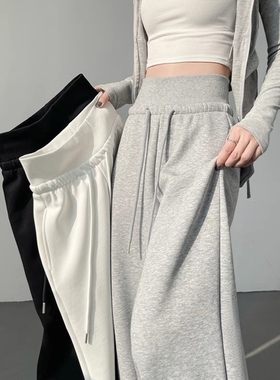 灰色运动裤女春秋夏薄款新款宽松阔腿直筒神裤高腰显瘦休闲卫裤子