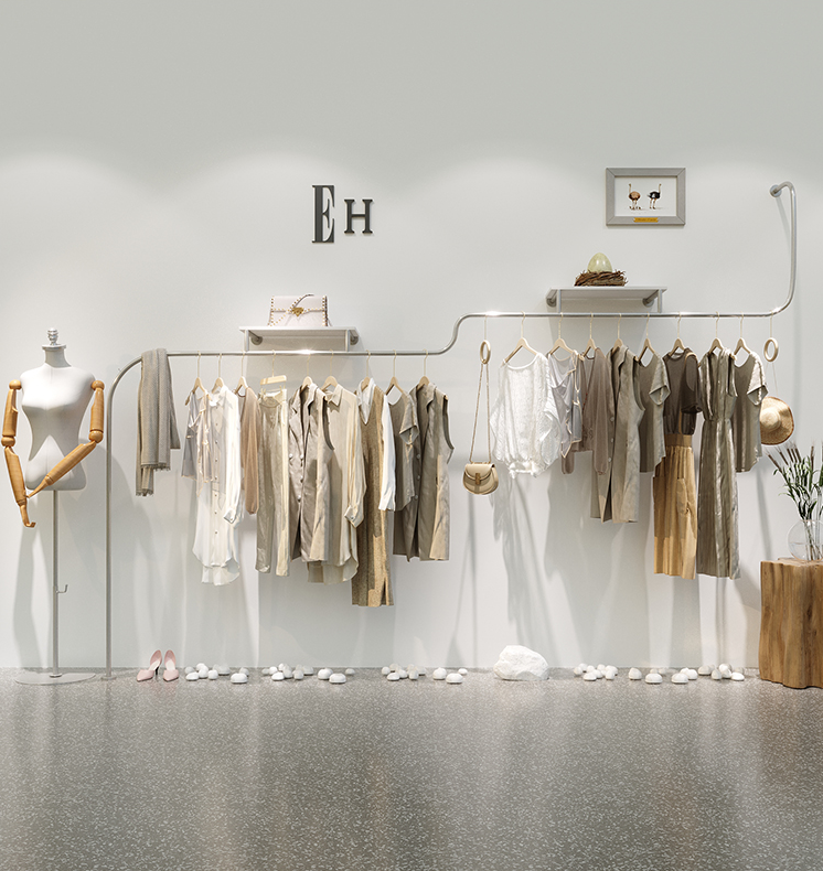 服装店展示架女装店上墙壁挂衣架创意不锈钢拉丝货架子童装挂衣杆