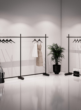 服装店专用落地衣架简约铁艺黑色落地货架衣服陈列架女装店挂衣架