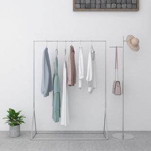 女装店简约银色挂衣杆落地挂衣架子服装店专用中岛货架展示架正挂